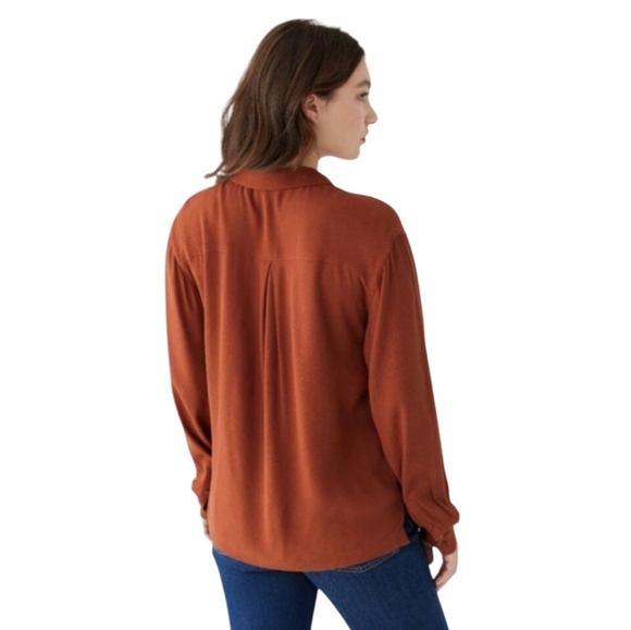 Frank and Oak Camp Collar Long Sleeve Blouse Rust Women's Medium - Picture 2 of 8